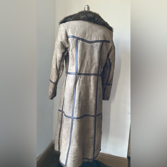 REAL vintage Leather Suede Shearling coat Soviet Chic small FUR CL3 - Picture 6 of 11